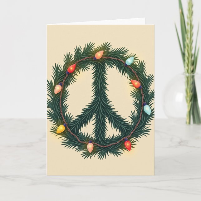 Tarjeta Luces de Corona de Paz de Navidad (Anverso)