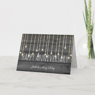 Tarjeta luces de cuerda en madera rústica negra para el an
