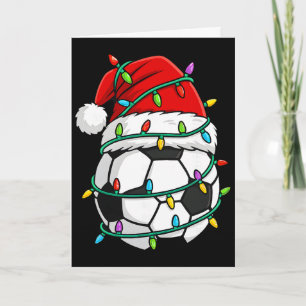 Tarjeta Luces de Gorro de Santa de Fútbol de Navidad Santa