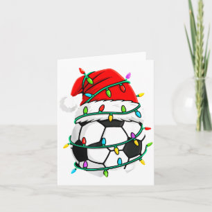 Tarjeta Luces de Gorro de Santa de Fútbol de Navidad Santa