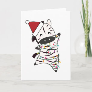 Tarjeta Luces de Hada de Navidad de Cebra Animales Lindos 
