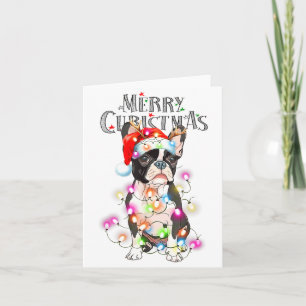 Tarjeta Luces de Navidad de Boston Terrier Perro de Navida