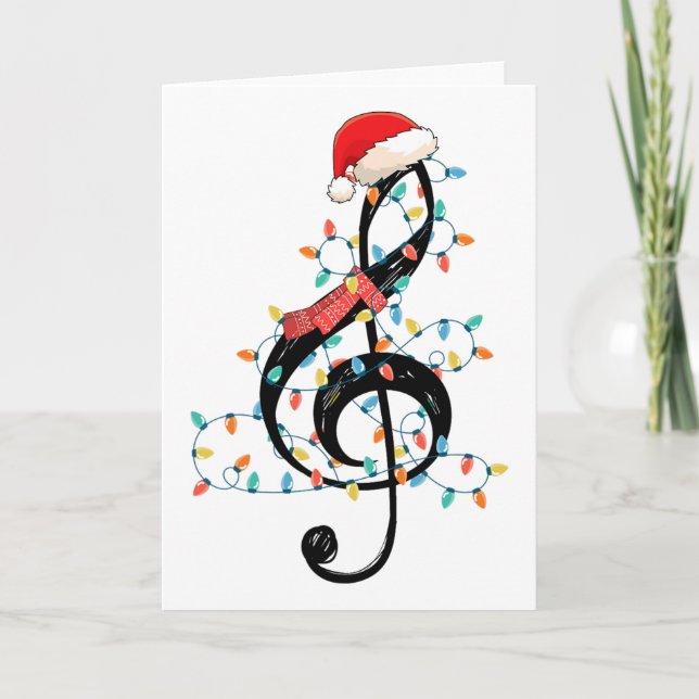 Tarjeta Luces de Navidad de Clave de Sol Música Amante de  (Anverso)