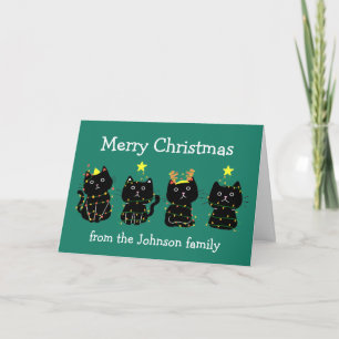 Tarjeta Luces de Navidad de Gato Adorable Personalizadas V