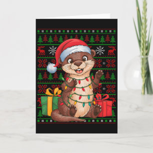 Tarjeta Luces de Navidad de Nutria Gorro de Santa Feo Navi
