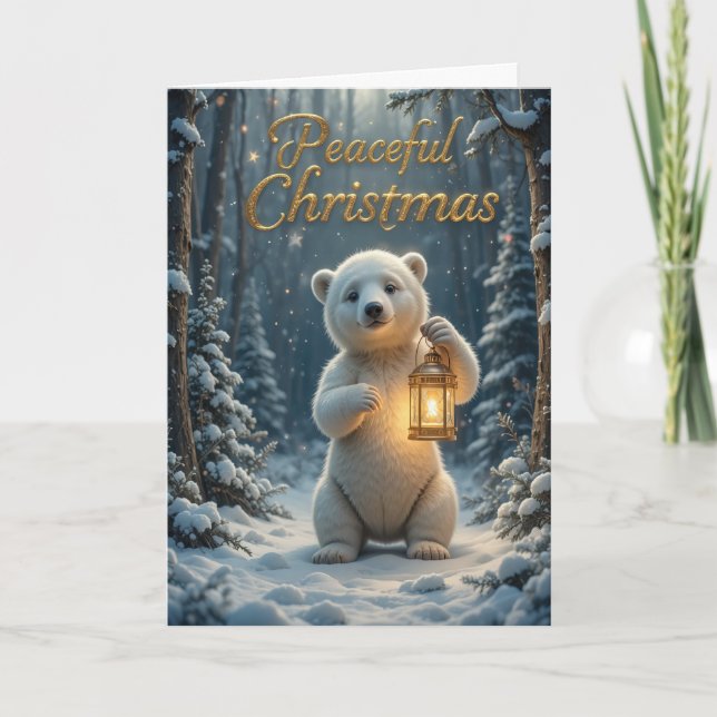 Tarjeta Luces de Navidad de Oso Polar Adorable Invierno  (Anverso)