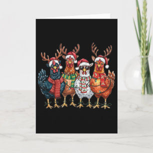 Tarjeta Luces de Navidad de Pollo Divertido Granja Animal 