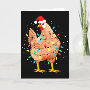 Tarjeta Luces de Navidad de Pollo Granja Animal Divertida