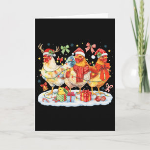 Tarjeta Luces de Navidad de pollo Sombreros de Santa Reno 