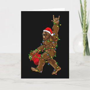 Tarjeta Luces de Navidad de Santa Bigfoot Rock divertido S