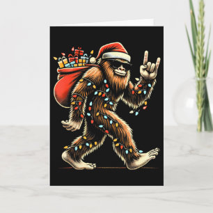 Tarjeta Luces de Navidad de Santa Bigfoot Rock Divertido S