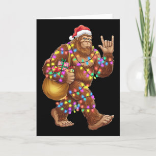 Tarjeta Luces de Navidad de Santa Bigfoot Rock Divertido S