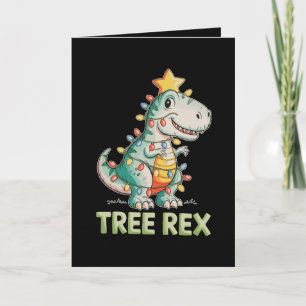 Tarjeta Luces de Navidad Dinosaurio T Rex Tree Rex