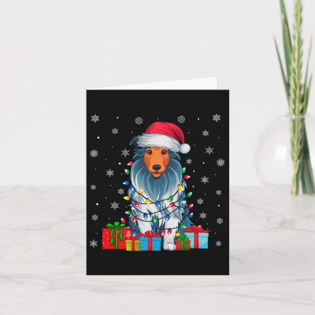 Tarjeta Luces de Navidad feas de perro de Santa Hat con la (Anverso)