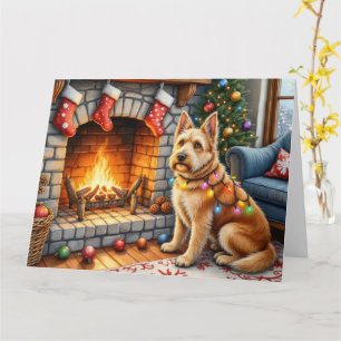 Tarjeta Luces de Navidad junto a la Chimenea con Bouviers