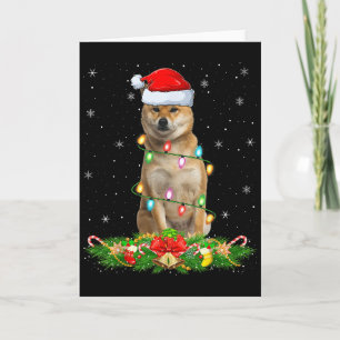 Tarjeta Luces de Navidad Perro Shiba Inu Gorro de Santa Di
