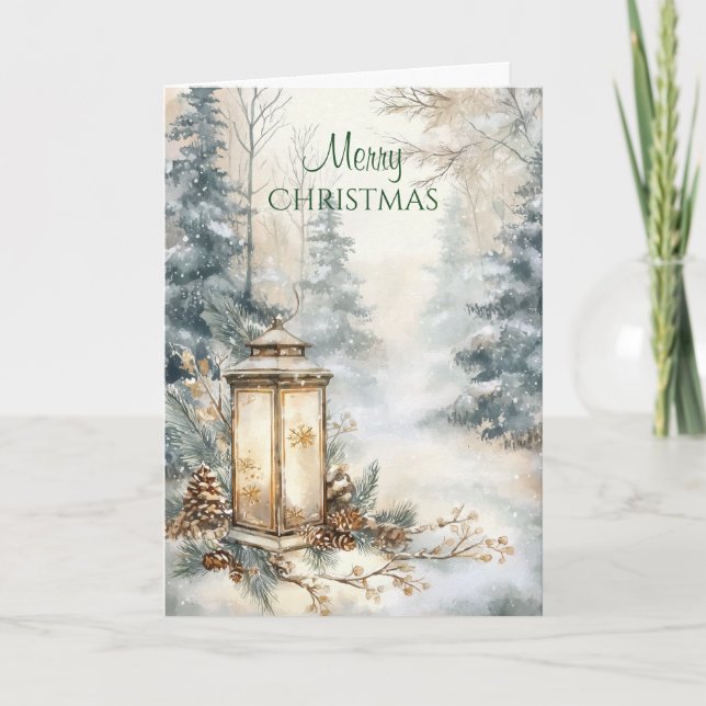 Tarjeta Luces de Navidad Rústicas del Bosque (Anverso)