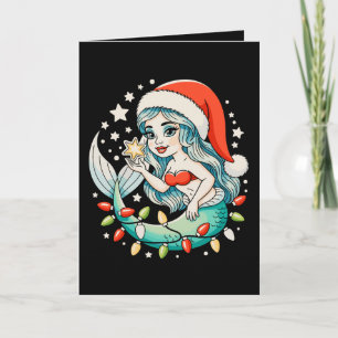 Tarjeta Luces de Navidad Sirena Sombrero de Santa Vibe de 