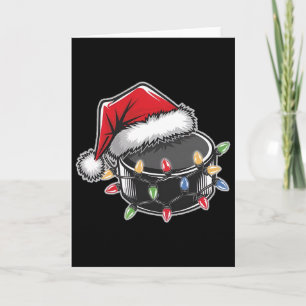 Tarjeta Luces de Navidad Sport Hockey Puck Sombrero de San