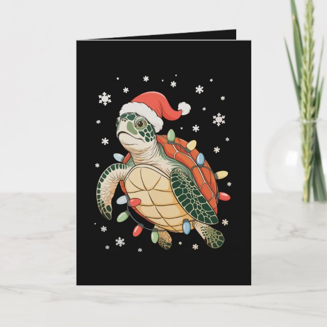Tarjeta Luces de Navidad Tortuga Marina Gorro de Navidad F (Anverso)