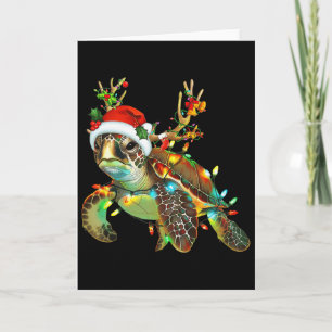 Tarjeta Luces de Navidad Tortuga Marina Sombrero de Santa 