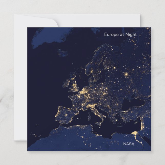 Tarjeta Luces de noche en Europa por imagen de la NASA (Anverso)