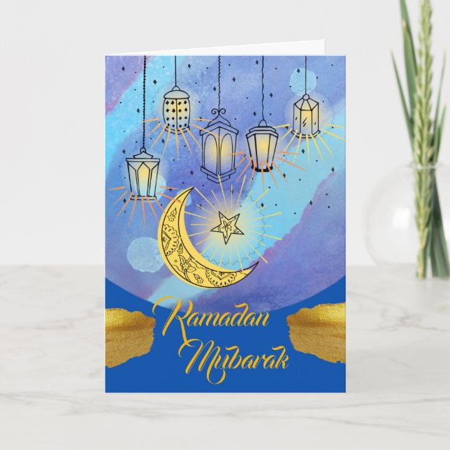 Tarjeta Luces de Ramadan Mubarak por la noche (Anverso)