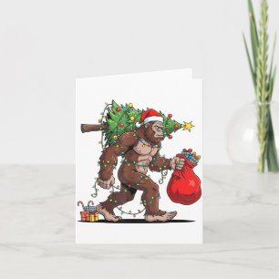 Tarjeta Luces divertidas de árbol de Navidad de Santa Bigf