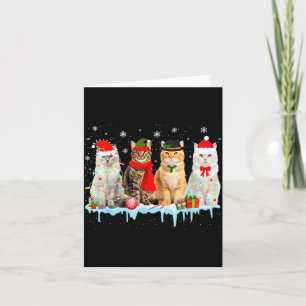 Tarjeta Luces Divertidas de Gatos de Navidad Reno Santa Ki