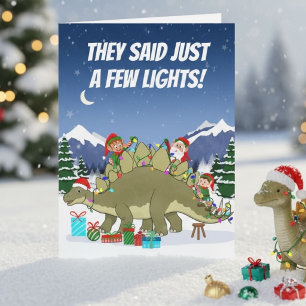 Tarjeta Luces divertidas de Navidad de Stegosaurus para du