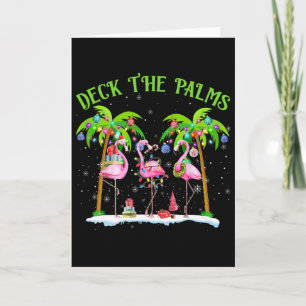 Tarjeta Luces Navideñas Tropicales de Flamencos Deck The P