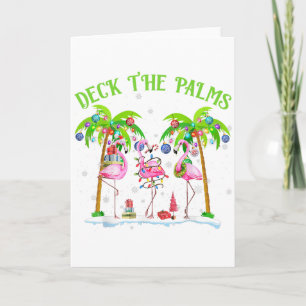 Tarjeta Luces Navideñas Tropicales de Flamencos Deck The P