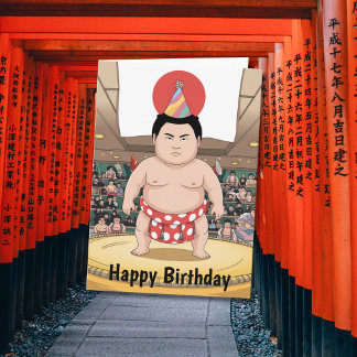 Tarjeta Luchador de sumo en dohyo bandera de japón