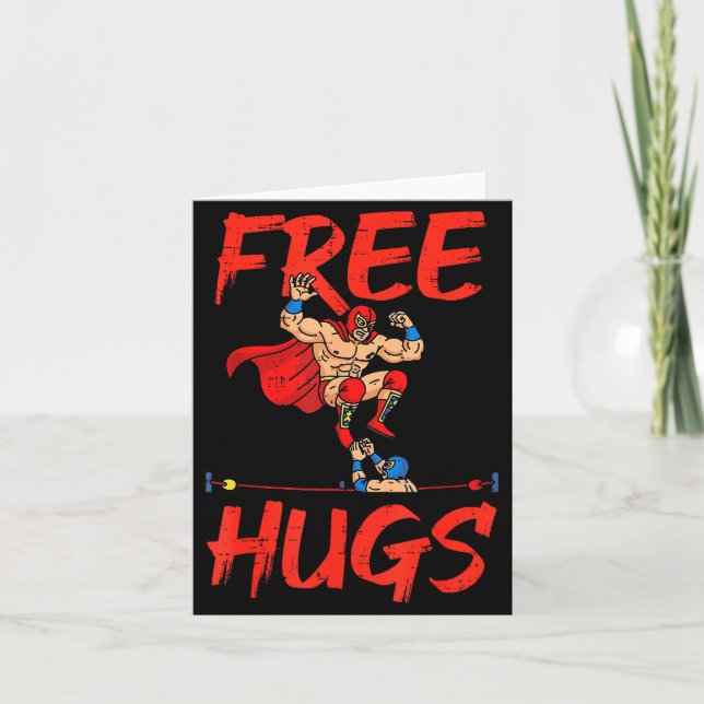 Tarjeta Luchadores de lucha libre se abrazan humor diverti (Anverso)