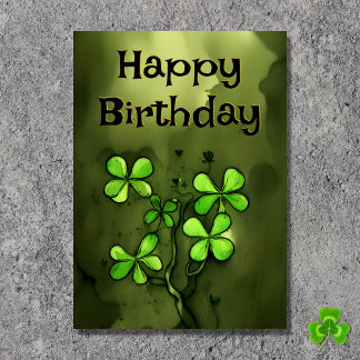 Tarjeta Luck of the Irish Whimsical Clovers Cumpleaños