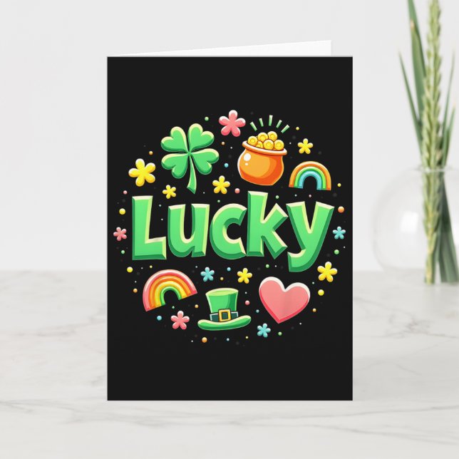 Tarjeta Lucky Charm Patricks Day Pot Of Gold Irish Shamroc (Anverso)
