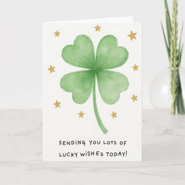 Tarjeta Lucky Four Leaf Clover Wishes Card (Anverso)