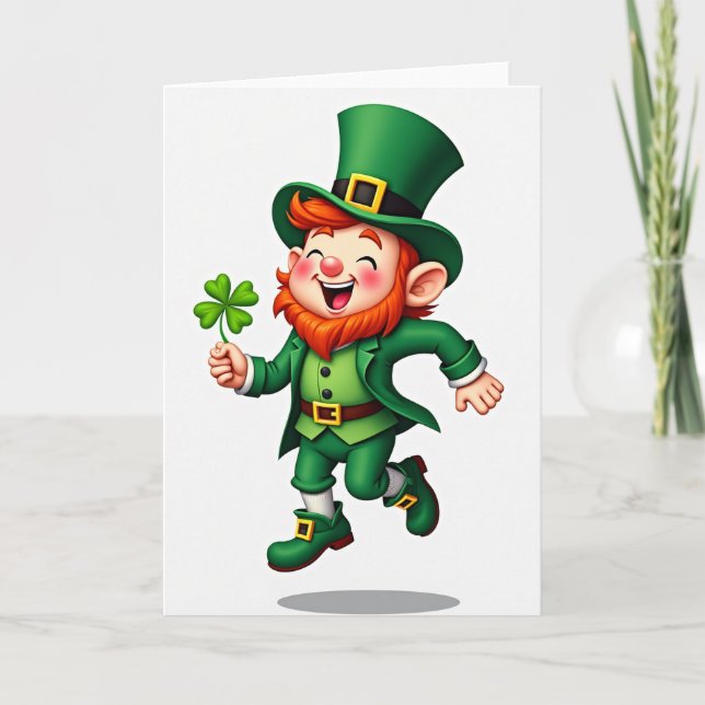 Tarjeta Lucky Leprechaun Four Leaf Clover Card (Anverso)