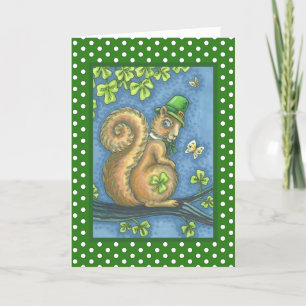 Tarjeta LUCKY LEPRECHAUN IRISH SQUIRREL GREETING CARD Vers