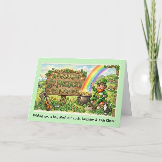 Tarjeta Lucky Leprechaun St Patrick's Day Card (Anverso)