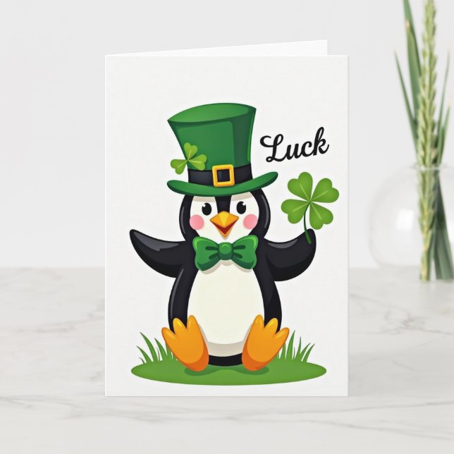 Tarjeta Lucky Penguin St Patricks Day Card (Anverso)