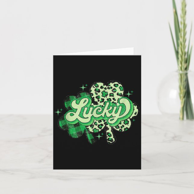 Tarjeta Lucky Shamrock Leopard,checkered Patricks Day Funn (Anverso)