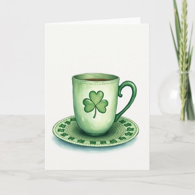 Tarjeta Lucky Tea Cup St Patricks Day Card (Anverso)