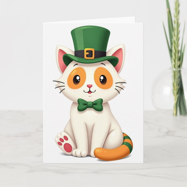Tarjeta Lucky White Cat St Patricks Day Card (Anverso)