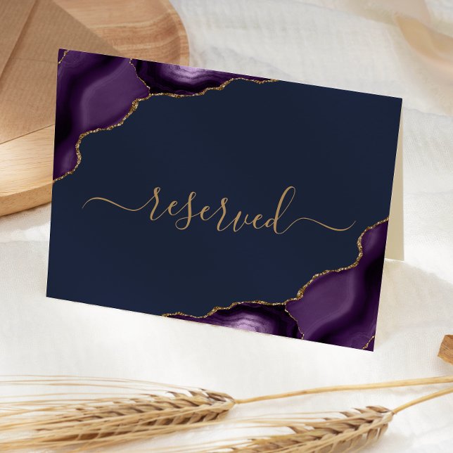 Tarjeta Lugar Boda reservado azul de la Marina Purple Gold (Subido por el creador)