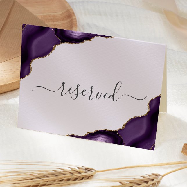 Tarjeta Lugar de Boda reservado de lavanda Agate de Oro Pú (Subido por el creador)