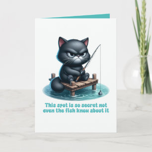 Tarjeta Lugar de Pesca Secreto Divertido Sarcástico Gato N