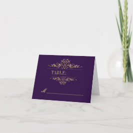 Tarjeta Lugar elegante de boda de marco dorado violeta