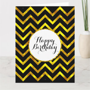 Tarjeta Lujo de cumpleaños negro dorado chevron En blanc