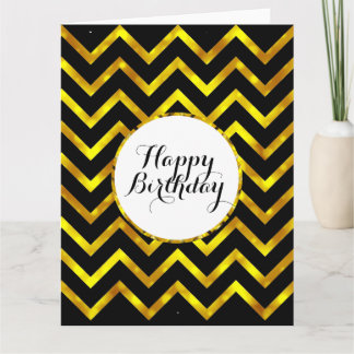 Tarjeta Lujo de cumpleaños negro dorado chevron | En blanc